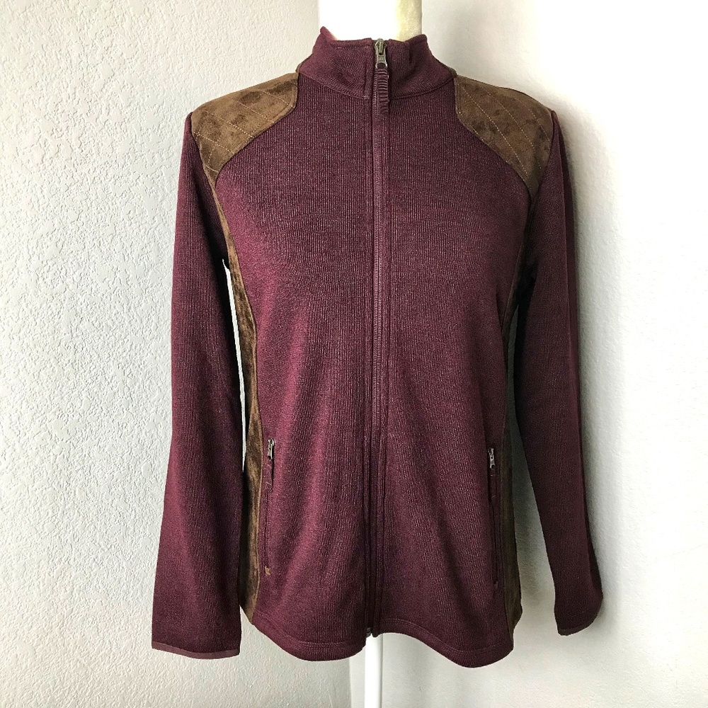 Talbots Burgundy Zip-Front Jacket with Brown Suede Accents